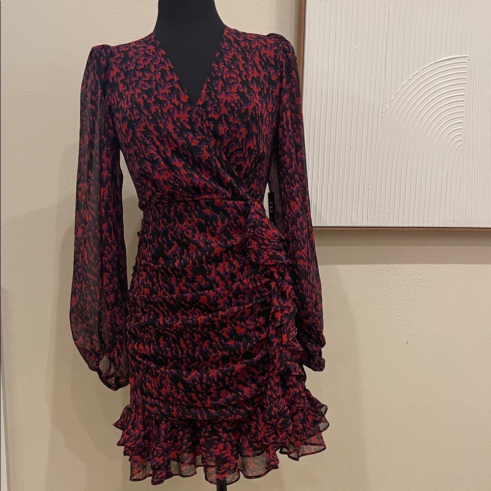 Express Vibrant Red and Black Long Sleeve Dress